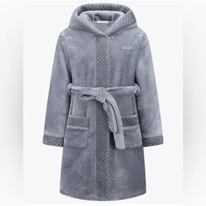 Kids Gray Hooded Plush Robe